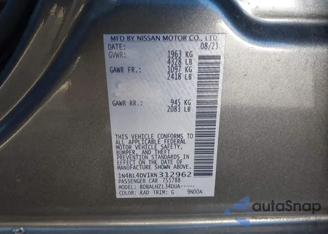 2024 Nissan Altima Sv Fwd from USA, damaged, VIN 1N4BL4DV1RN312962